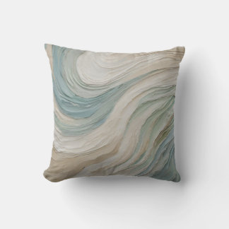 Coussin Vagues Abstraites Bleu Vert Beige Côtières