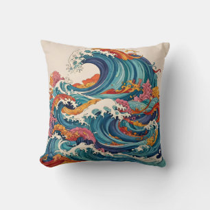 Coussin Vagues Abstraites colorées Lancer l'oreiller