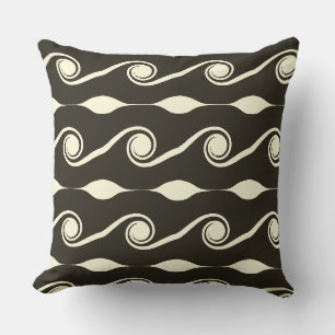 Coussin Vagues abstraites en gris foncé et ivoire