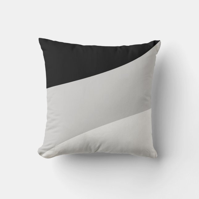 Coussin Vagues Abstraites modernes en noir gris argent et  (Recto)