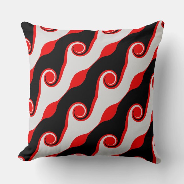 Coussin Vagues Abstraites noires, rouges et argentées (Recto)
