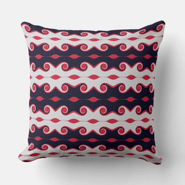 Coussin Vagues Abstraites noires, rouges et argentées (Recto)