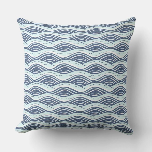 Coussin Vagues bleu et blanc de l'océan Jeu d'oreiller (Recto)