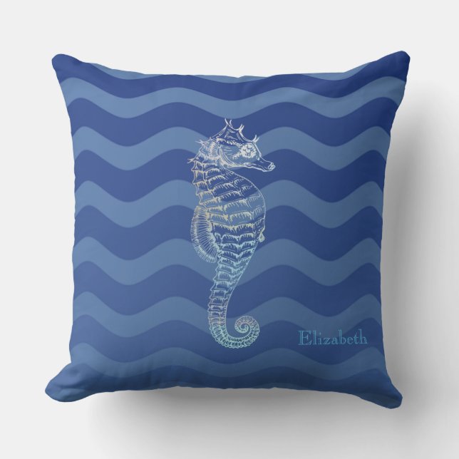 Coussin Vagues Bleues de la Marine Nautique, Cheval de mer (Recto)