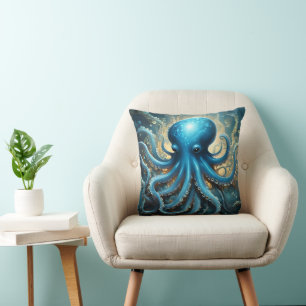 Coussin Vagues célestes : L'art fractal du poulpe bleu