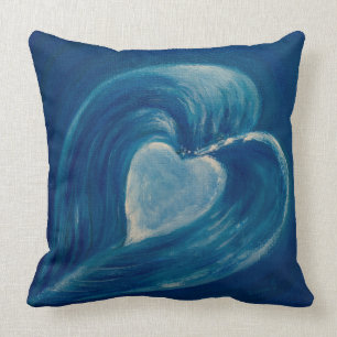 Coussin Vagues coeur bleu abstrait