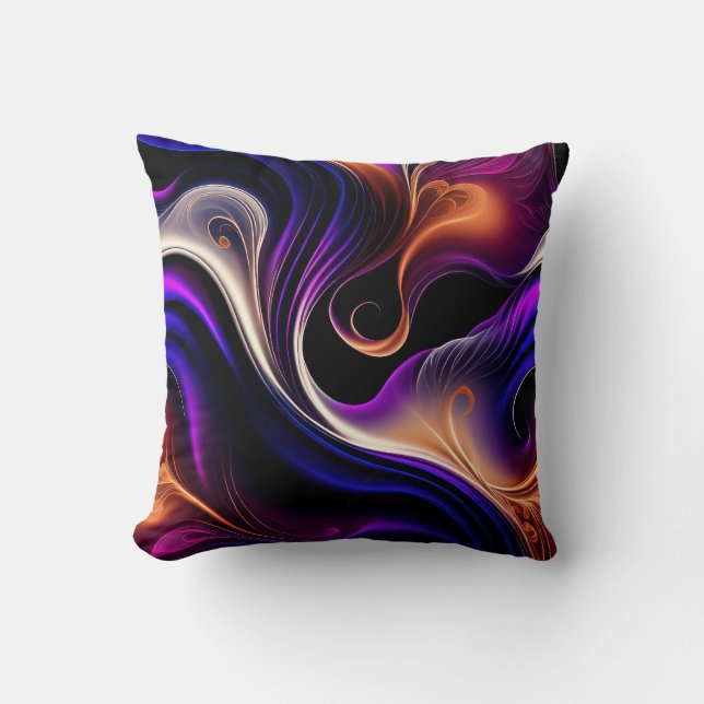 Coussin Vagues de Feu - Violet, Orange - Or Abstrait (Recto)