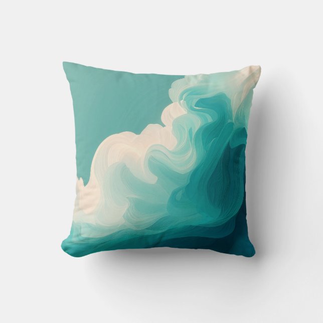 Coussin Vagues fluides sarcelle et blanc (Recto)