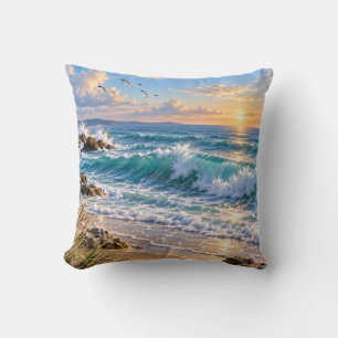 Coussin Vagues océaniques Coucher de soleil côtier