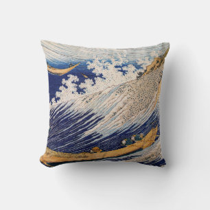 Coussin Vagues océaniques Hokusai Bateaux en mer