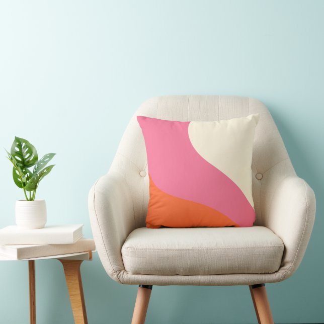 Coussin Vagues simples - rose, orange et crème (Chaise)