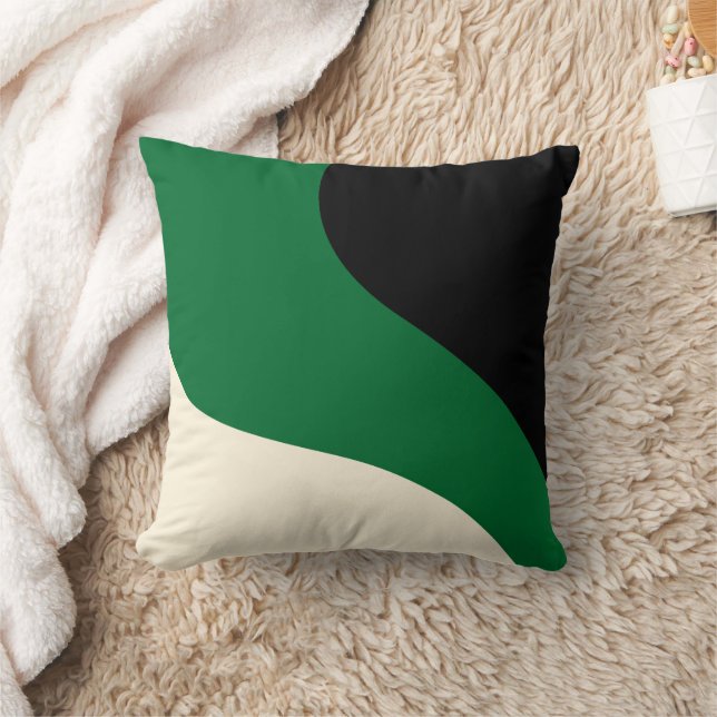 Coussin Vagues simples - vert, crème et noir (Couverture)