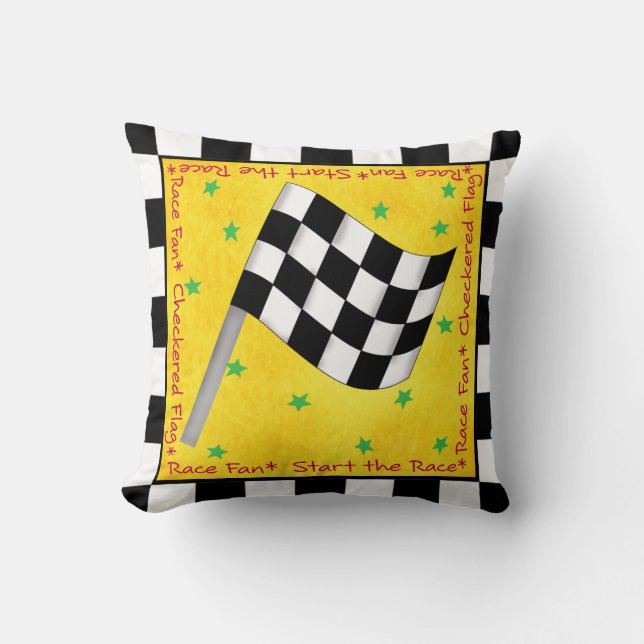 Coussin Vainqueur blanc noir À damiers Drapeau jaune (Recto)