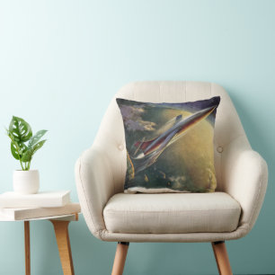 Coussin Vaisseau spatial de science-fiction vintage Avion
