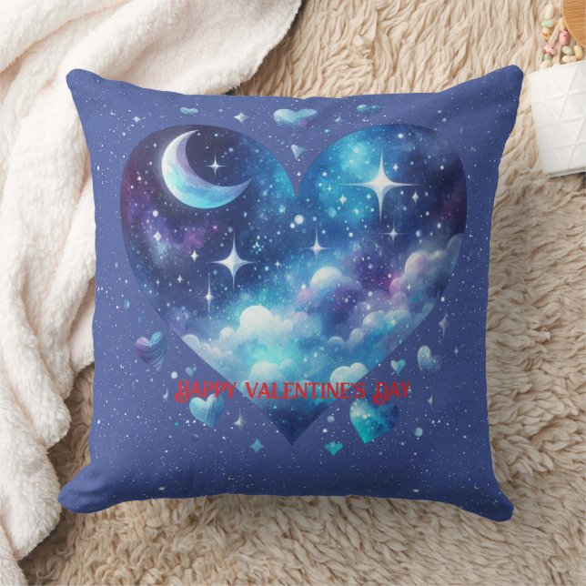 Coussin Valentine Blue Heart Stars Constellations (Couverture)