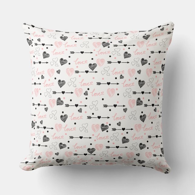 Coussin Valentine Gift Pillow Sketch Heart I Love You Text (Recto)