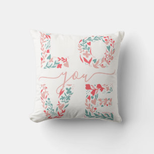 Coussin Valentine Love Élégant Floral Rose Cute Typographi