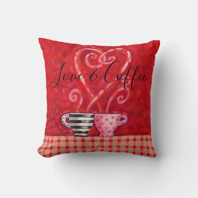 Coussin Valentine Red Heart Love Citation Cups café (Recto)