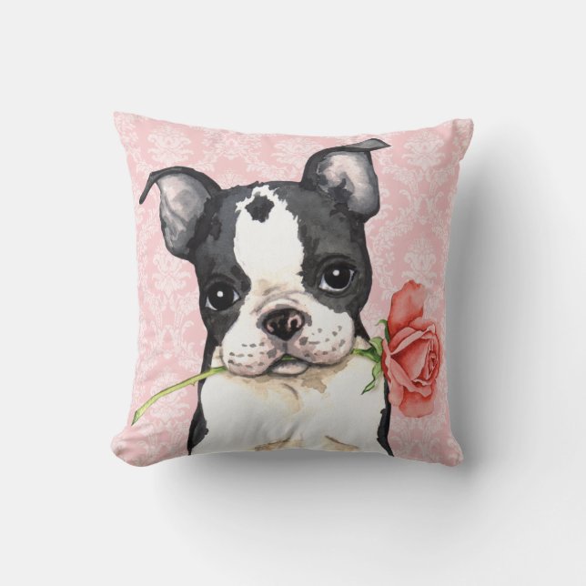 Coussin Valentine Rose Boston Terrier (Recto)