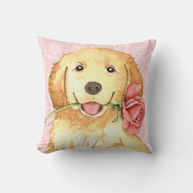 Coussin Valentine Rose Golden Retriever (Recto)