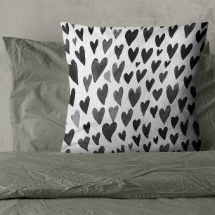 Coussin Valentines coeur de jour explosion - noir et blanc