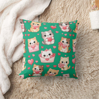 Coussin Valentine's Day Kawaii Cat Pattern Throw Pillow