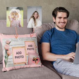 Coussin Valentines rustiques Roses roses et photos roses