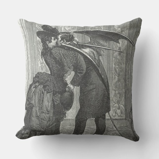 Coussin Vampire à ailes victorien/gothique d'un baiser (Recto)
