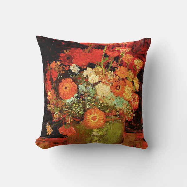 Coussin Van Gogh - Bowl avec Zinnias, célèbre peinture (Recto)