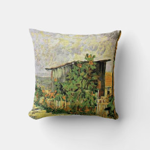 Coussin Van Gogh - Chemin Montmarte avec des tournesols,