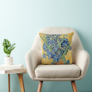 Coussin Van Gogh Irises Vase Or Mur Bleu Fleurs Art