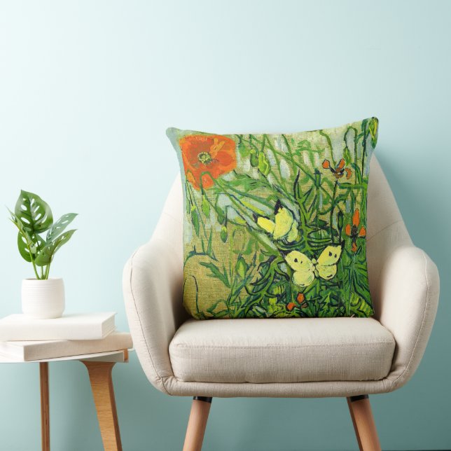Coussin Van Gogh - Papillons et pavots (Chaise)