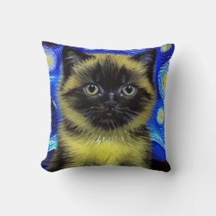 Coussin Van Gogh Starry Nuit Siamese Cat