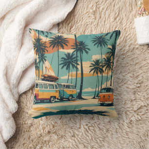 Coussin Van Rétro Surf & Palmiers Tropical