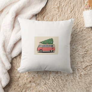 Coussin Van rose avec sapin de Noël