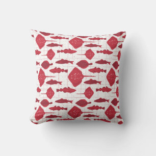Coussin Variétés de poisson rouge et blanc illustrées