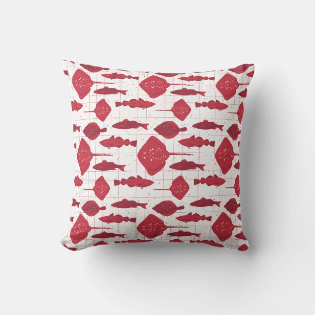 Coussin Variétés de poisson rouge et blanc illustrées (Recto)