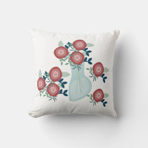 Coussin Vase avec fleurs fraîches verdure roses de campagn