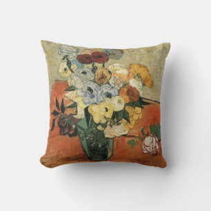 Coussin Vase japonaise avec Roses et anémones