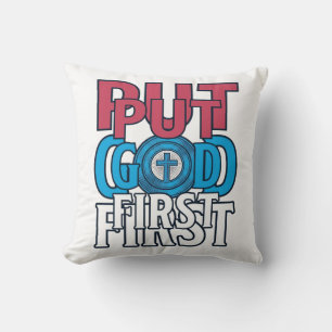 Coussin Vecteur de citation chrétienne Mets Dieu en premie