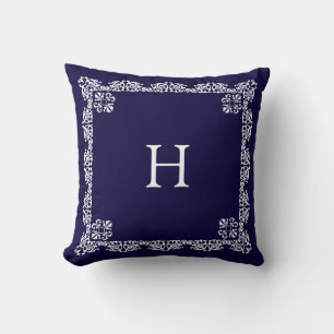Coussin Vecteur de dentelle blanche chic et monogramme sur