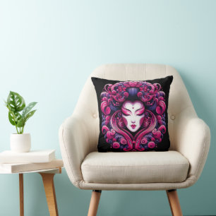 Coussin vecteur oriental ondes abstraites de Geisha fracta