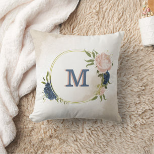 Coussin végétation marine et fleurs roses rousses