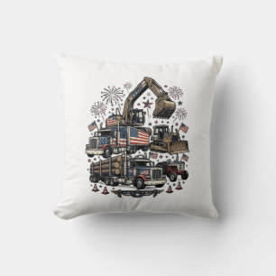 Coussin Véhicules de construction patriotiques T-shirt vin