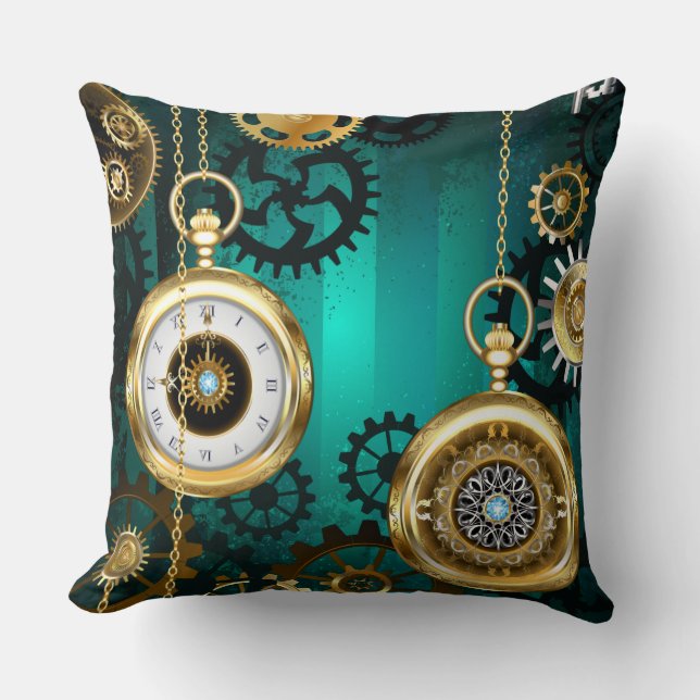 Coussin Veille bijoux Steampunk sur un Arrière - plan vert (Recto)