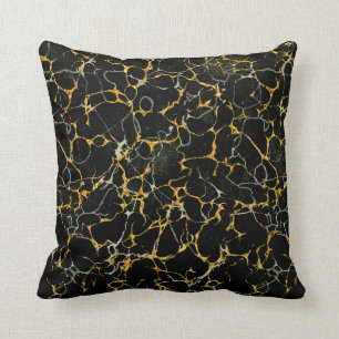 Coussin Veines noires de marbre de marbrure modernes d'or