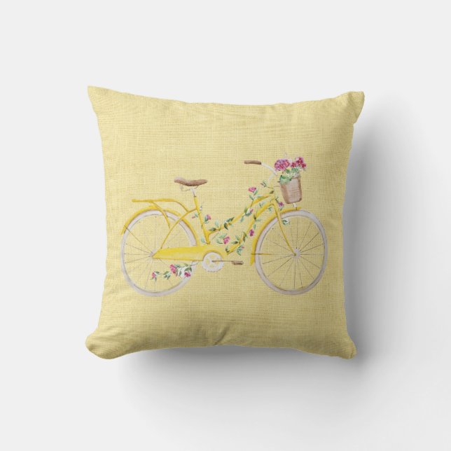 Coussin Vélo Jaune Aquarelle (Recto)
