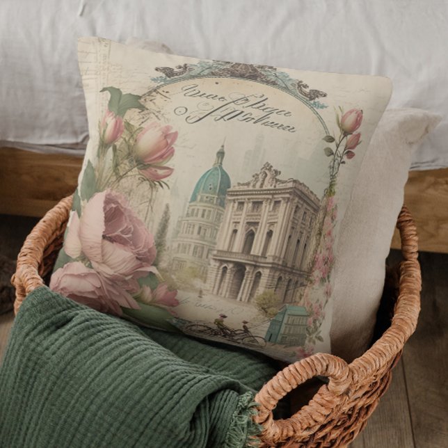 Coussin Vélo Vintage rose antique Paris (Créateur téléchargé)