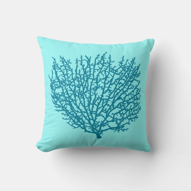 Coussin Ventilateur Coral Print, Turquoise sur un arrière  (Recto)