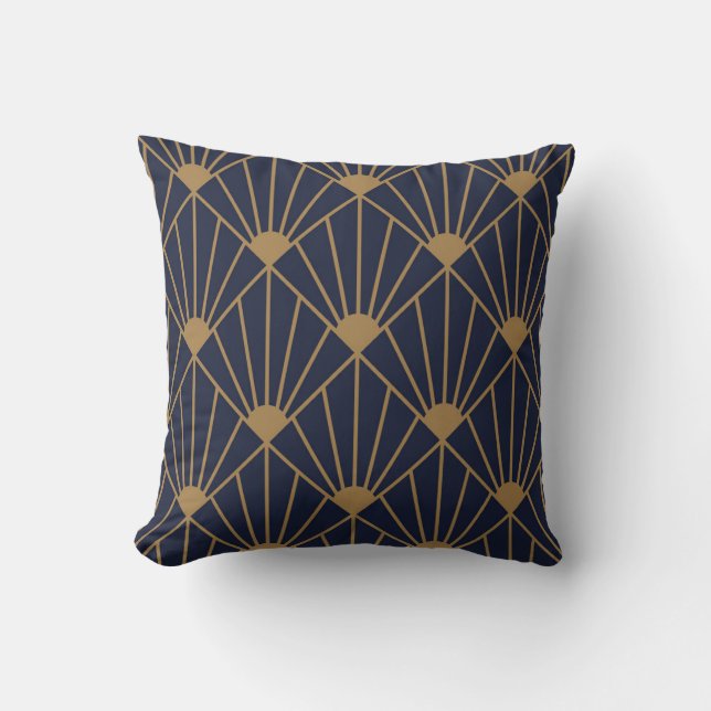 Coussin Ventilateur Gold Navy Blue Art Déco (Recto)